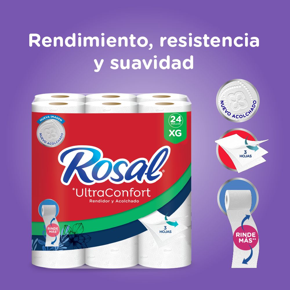 Papel higiénico ROSAL triple hoja x24 rollos (600  mts) img #2