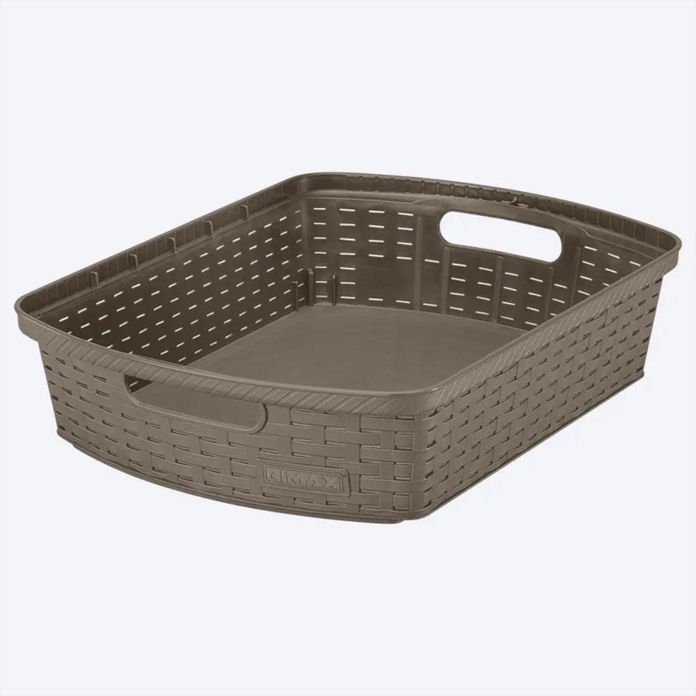 Canasta Rectangular Con Manijas En Plastico Multiusos 6 L Resistente Color Mocca img #1