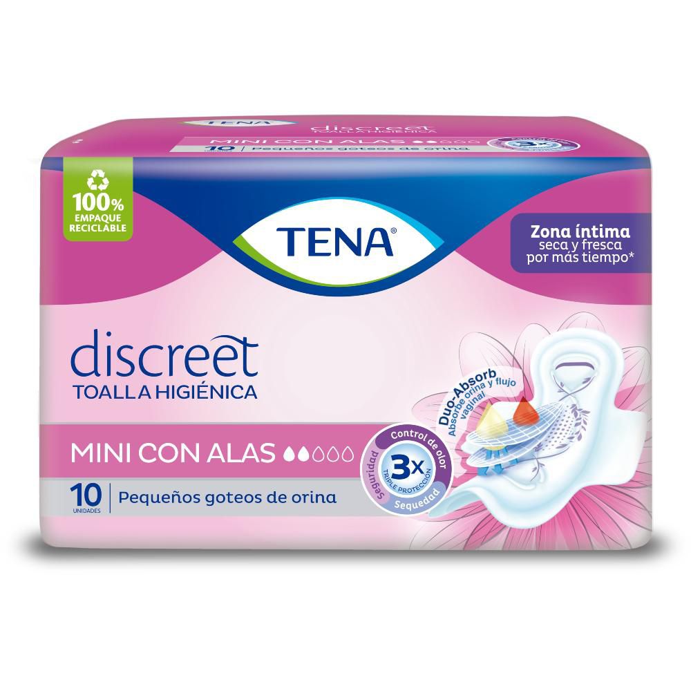 Toallas higiénicas TENA mini con alas, pequeños goteos (10  und) img #1