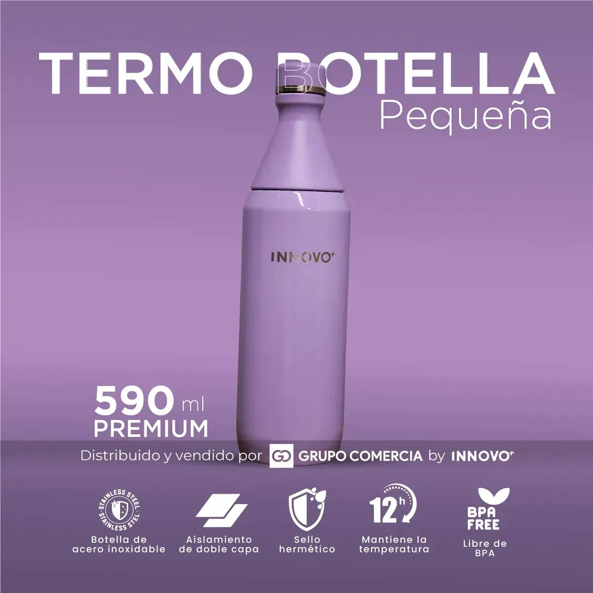 Botella Térmica De Acero Inoxidable 590ml - Doble Pared Al Vacío - Lila Mate img #2