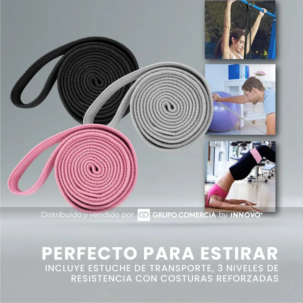 Set 3 Bandas De Resistencia Tela Premium 105cm Kit Fitness img #6