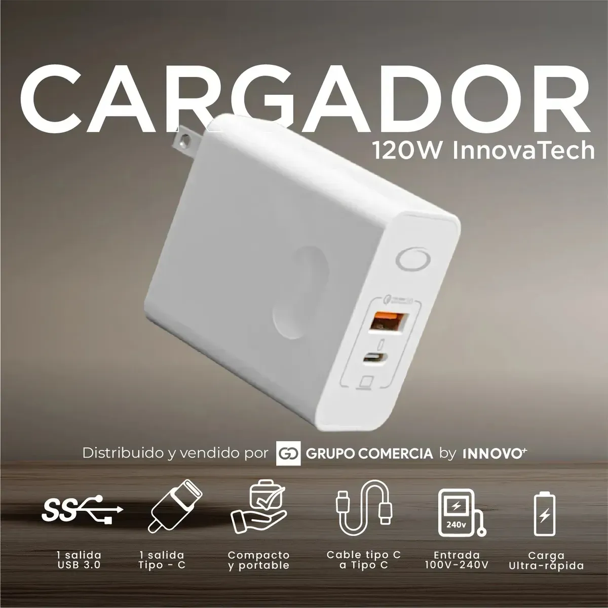 Cargador Ultra Rápido 120w Innovatech Cable Tipo C A C 1m Usb 3.0 &amp; Pd img #2