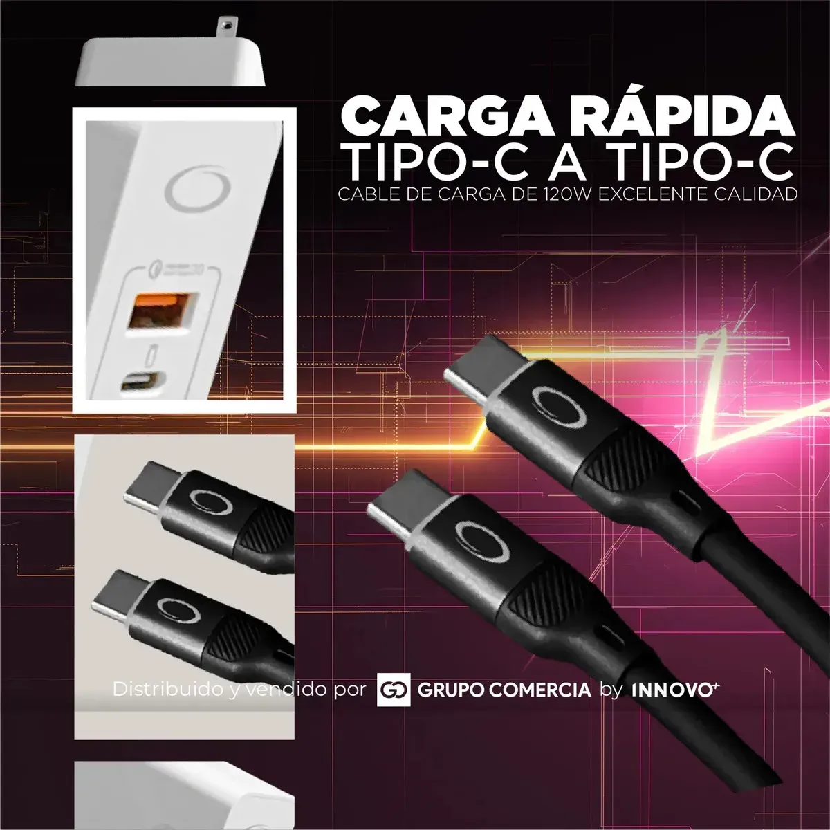 Cargador Ultra Rápido 120w Innovatech Cable Tipo C A C 1m Usb 3.0 &amp; Pd img #4