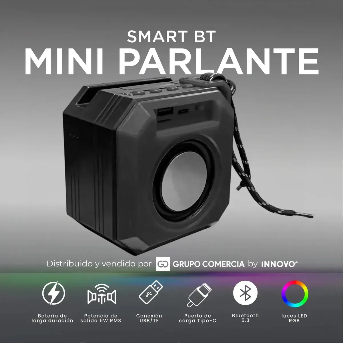 Mini Parlante Bluetooth 5.3 Innovo+ Cubo Octogonal Rgb Sonido Pro 5w img #2