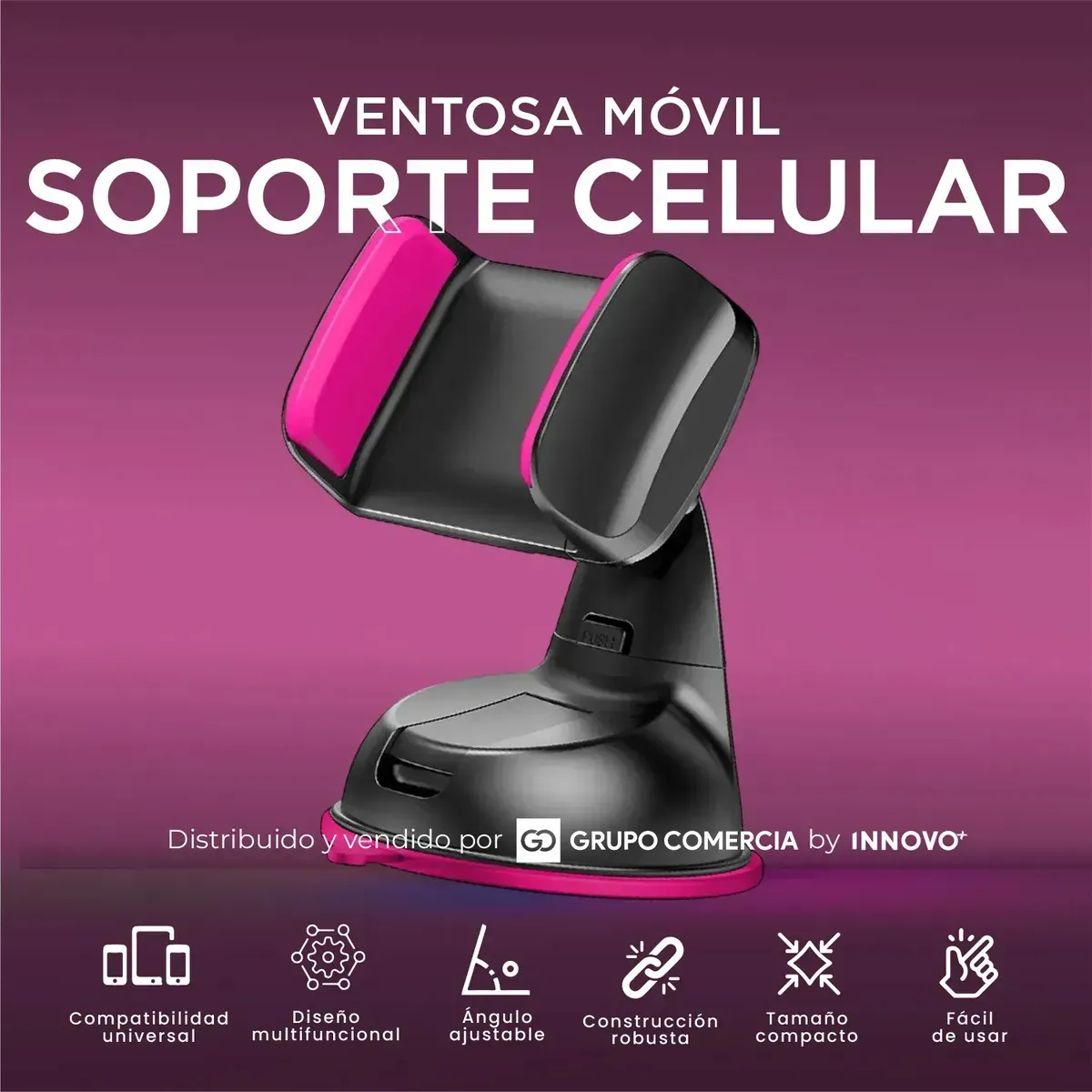 Soporte Celular Carro Succión Nano Silicona 360° Extra Fuerte Lila img #2