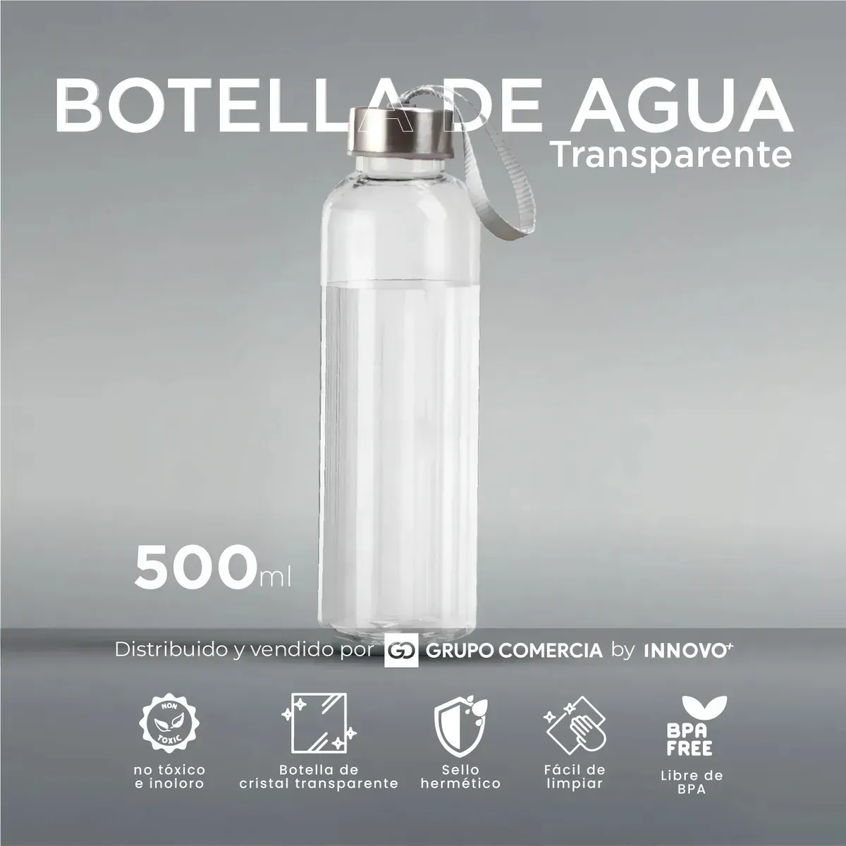 Botella De Botilo Cristal De 500 Ml Con Tapa Correa De Mano img #2