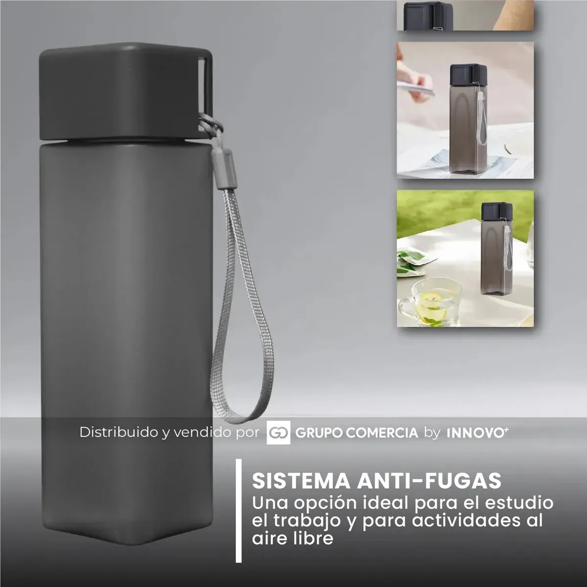 Botella De Agua Cuadrada 500ml Minimalista Libre De Bpa Negro img #3