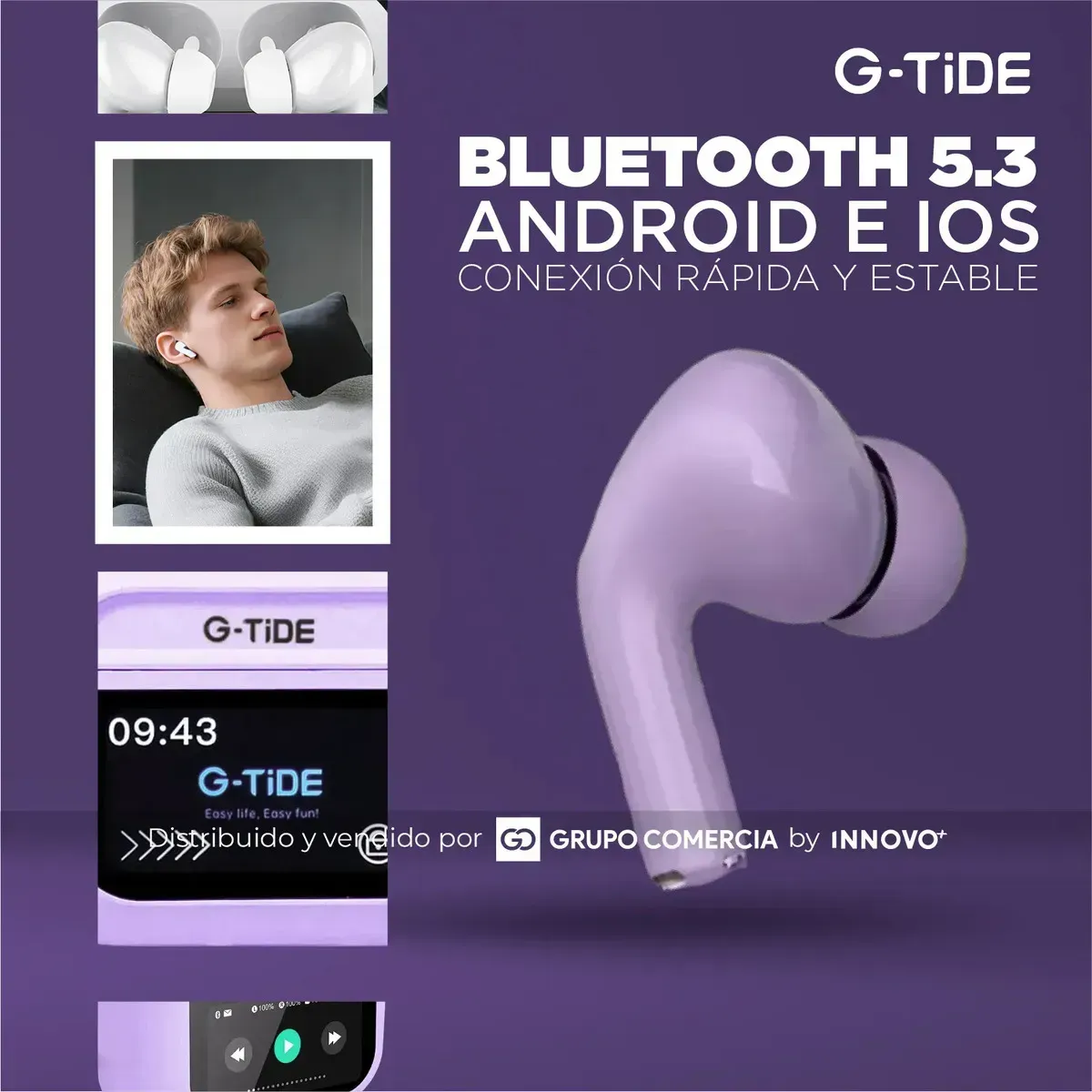 Audífonos In-ear G-tide Future Pod Pantalla Táctil Full Led Anc Lila img #6
