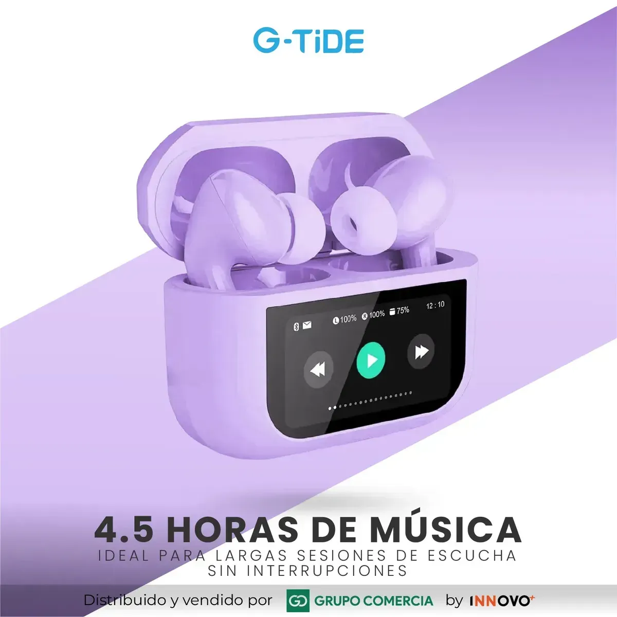 Audífonos In-ear G-tide Future Pod Pantalla Táctil Full Led Anc Lila img #5