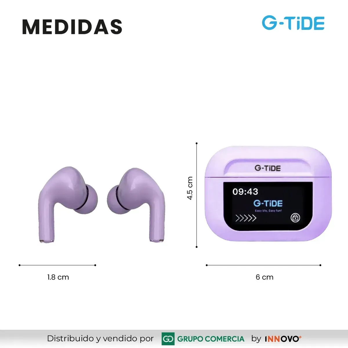 Audífonos In-ear G-tide Future Pod Pantalla Táctil Full Led Anc Lila img #3