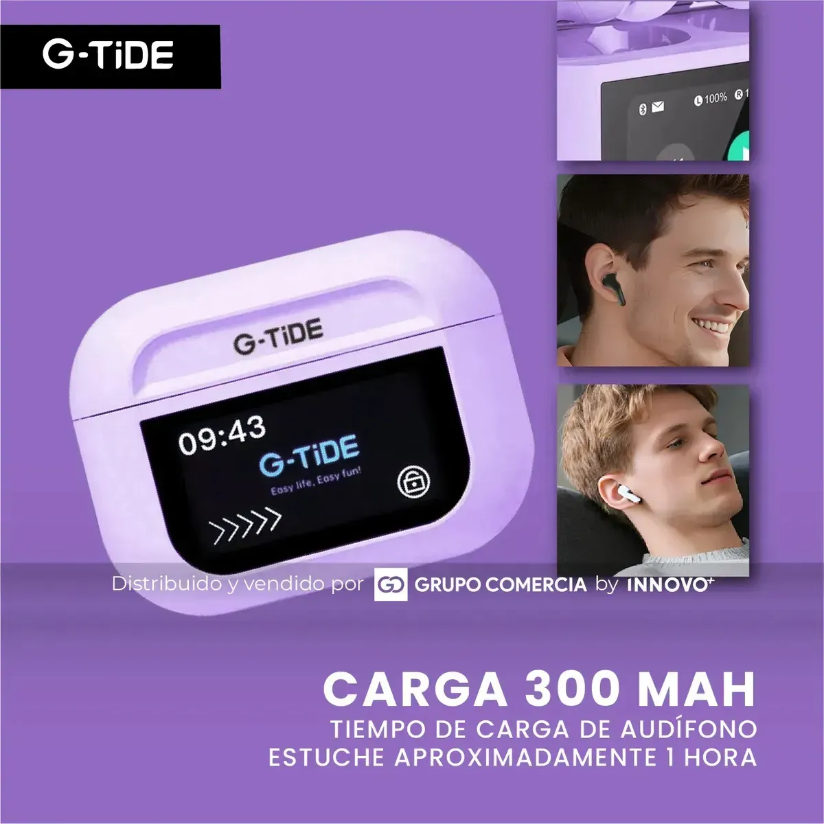 Audífonos In-ear G-tide Future Pod Pantalla Táctil Full Led Anc Lila img #4
