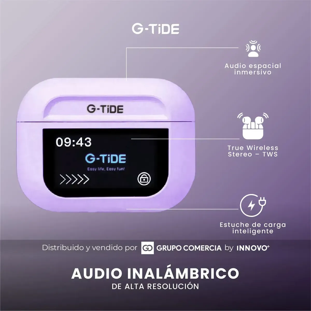 Audífonos In-ear G-tide Future Pod Pantalla Táctil Full Led Anc Lila img #7