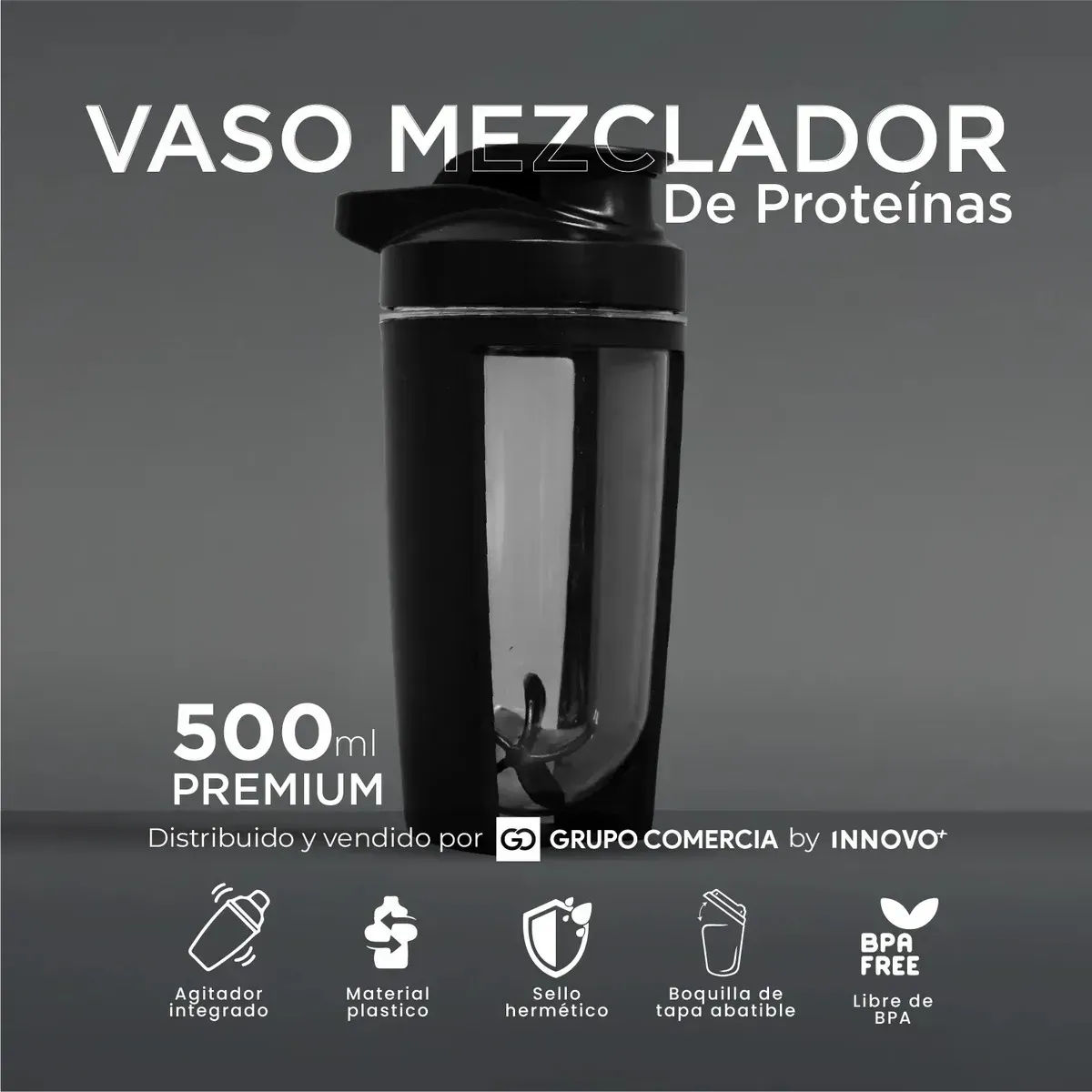 Vaso Mezclador Shaker Premium 500ml Mezclado Ultra-suave Sin Grumos Negro img #2
