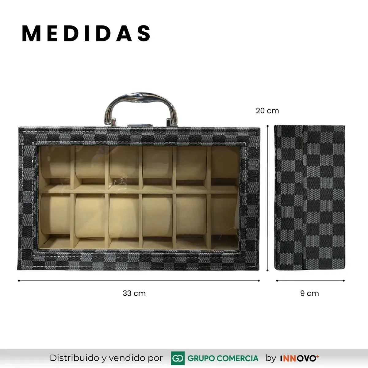 Organizador De Relojes Premium 12 Puestos Checker Estuche De Lujo Con Llave Y Cristal img #6
