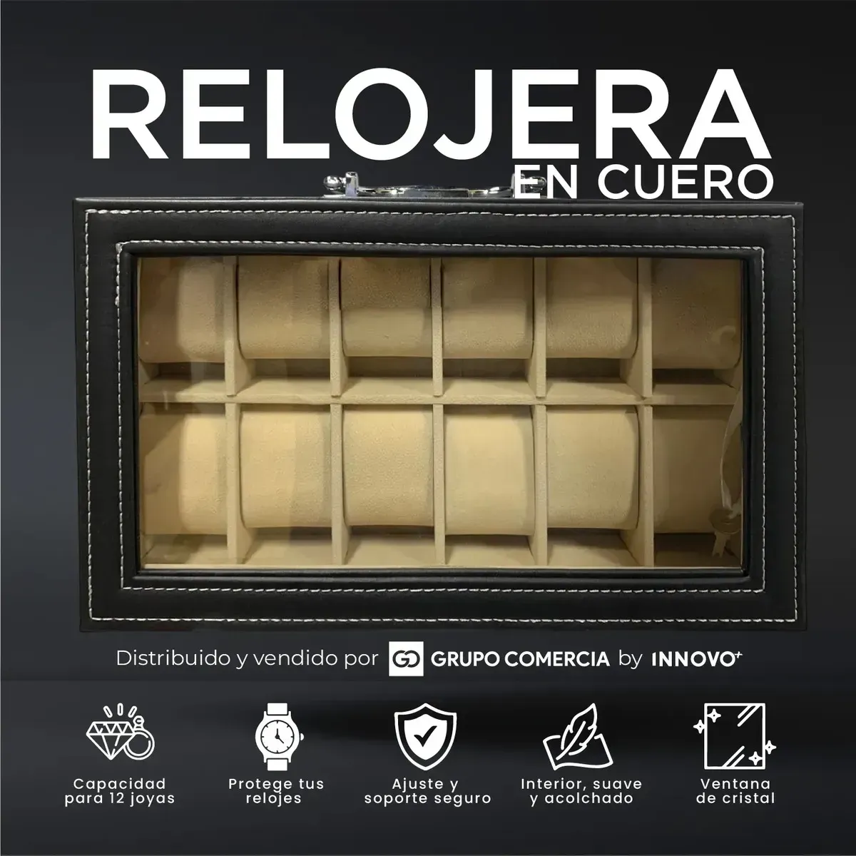 Organizador Estuche Relojero De Lujo X12 Puestos Cuero Premium img #2