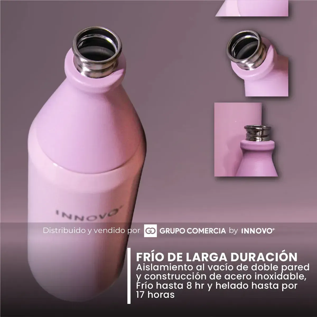 Termo Botella Acero Inoxidable Innovo 20 Oz Doble Capa Frío Rosa Lil img #3