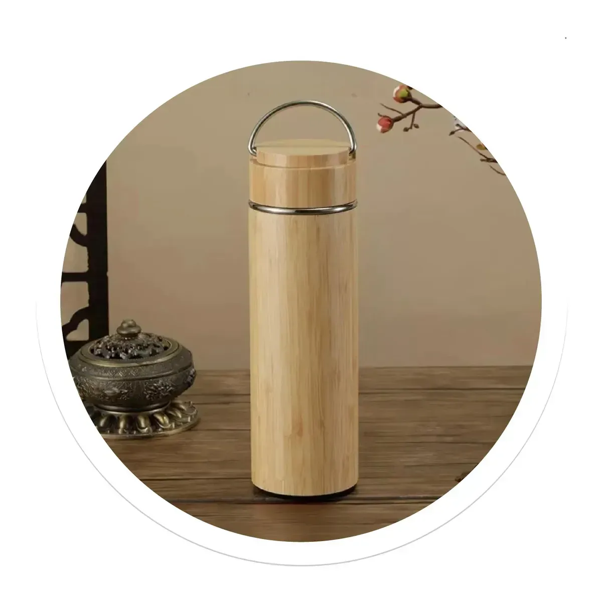 Termo De Bambú Natural 500ml Acero Inoxidable img #5