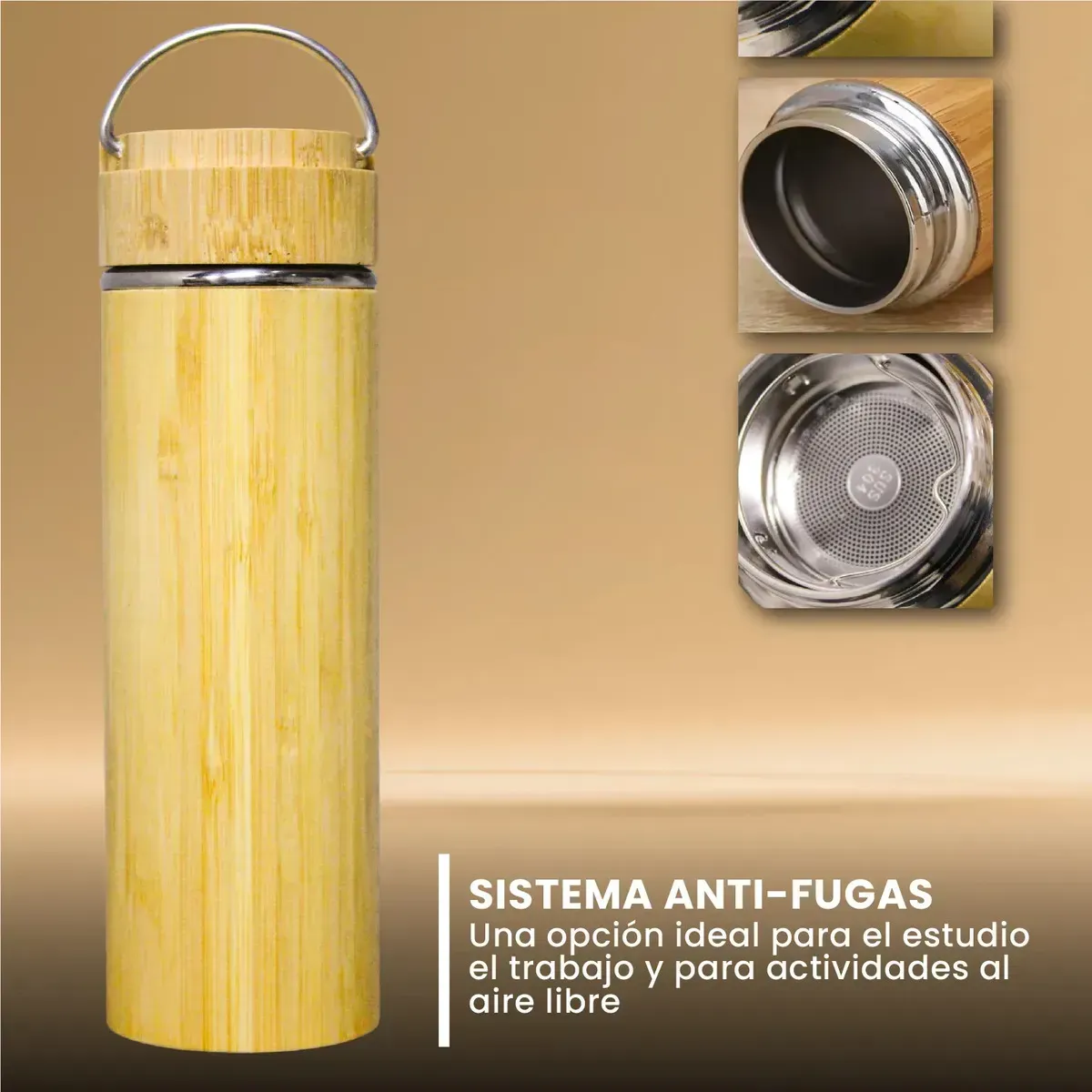 Termo De Bambú Natural 500ml Acero Inoxidable img #4
