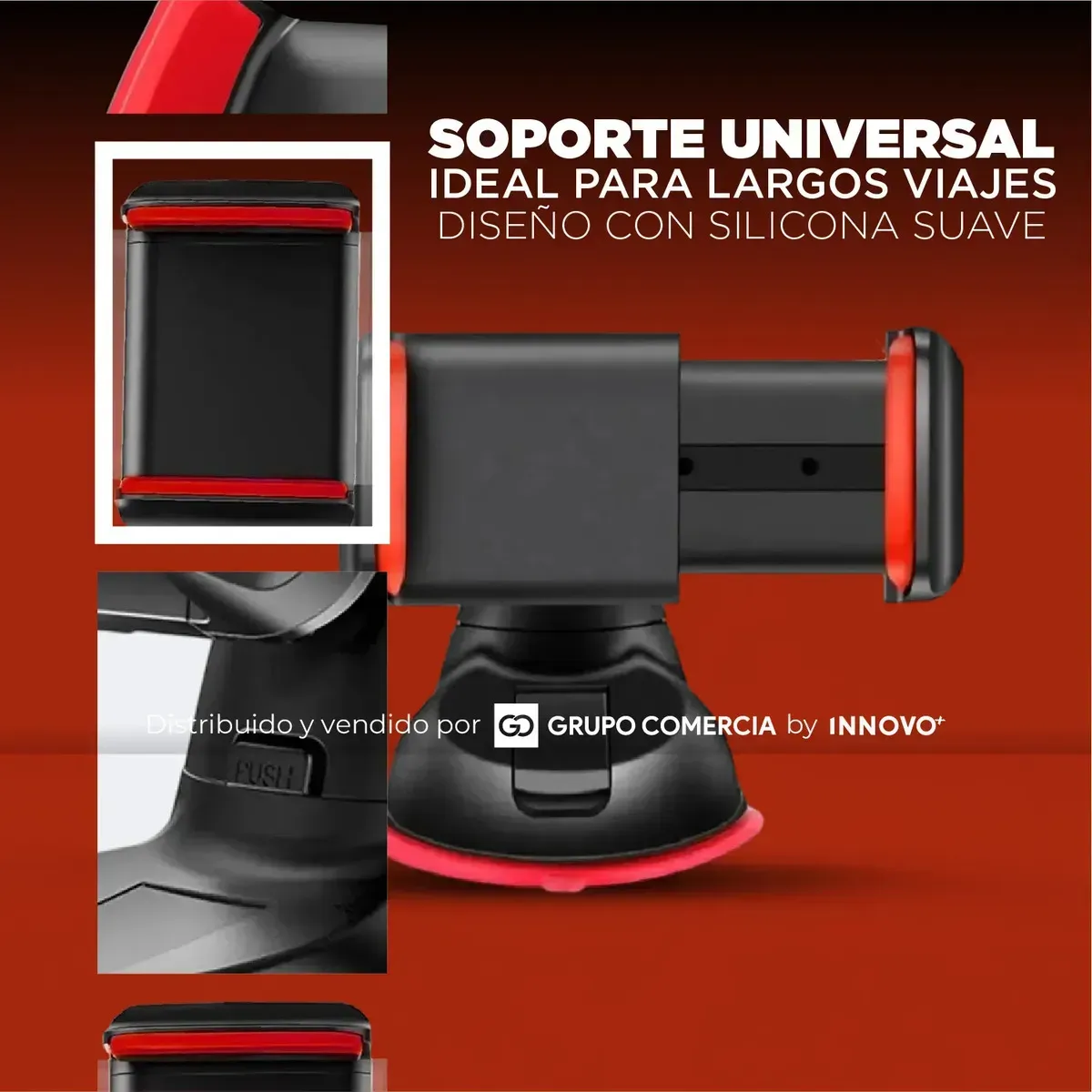 Soporte Celular Carro Ventosa Nano Silicona Rotación 360° Rojo Edicion img #3