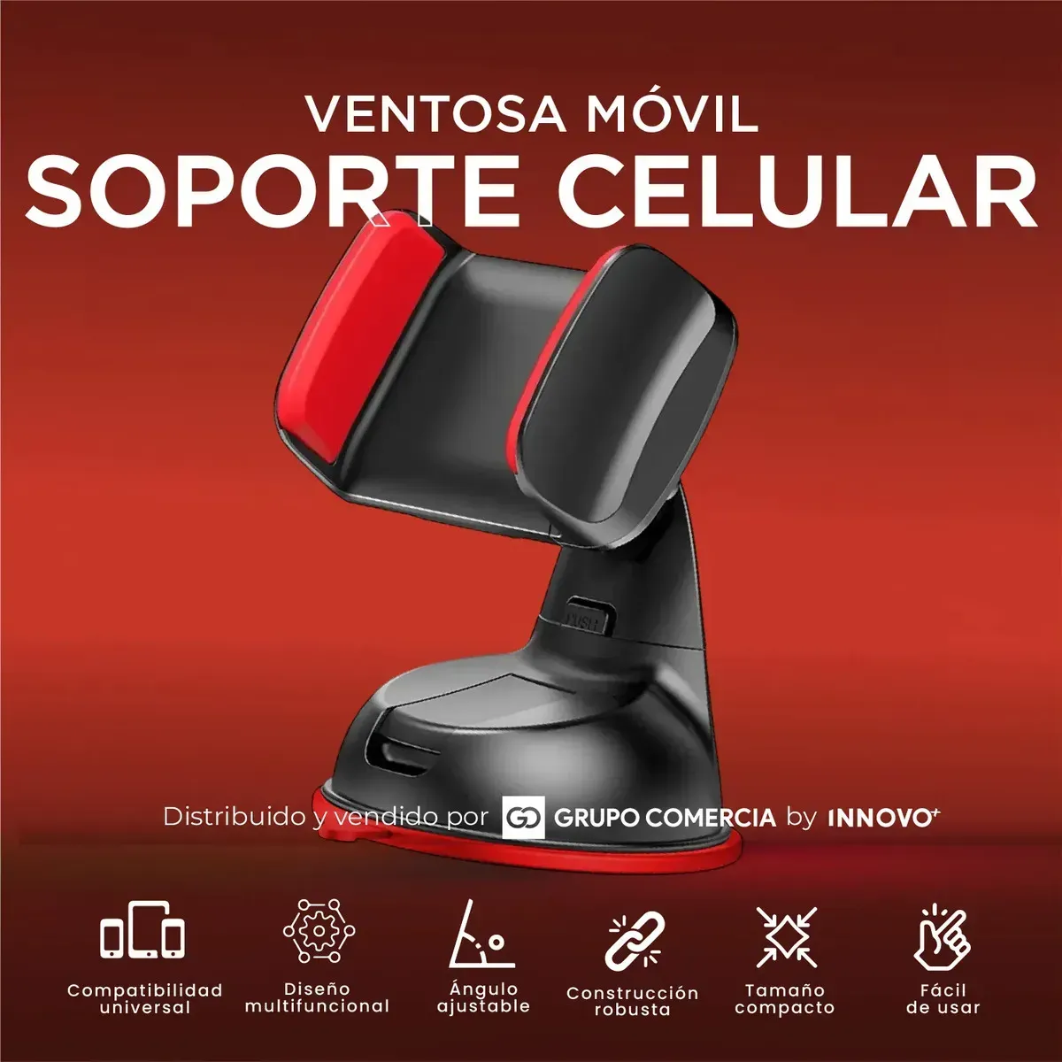 Soporte Celular Carro Ventosa Nano Silicona Rotación 360° Rojo Edicion img #2