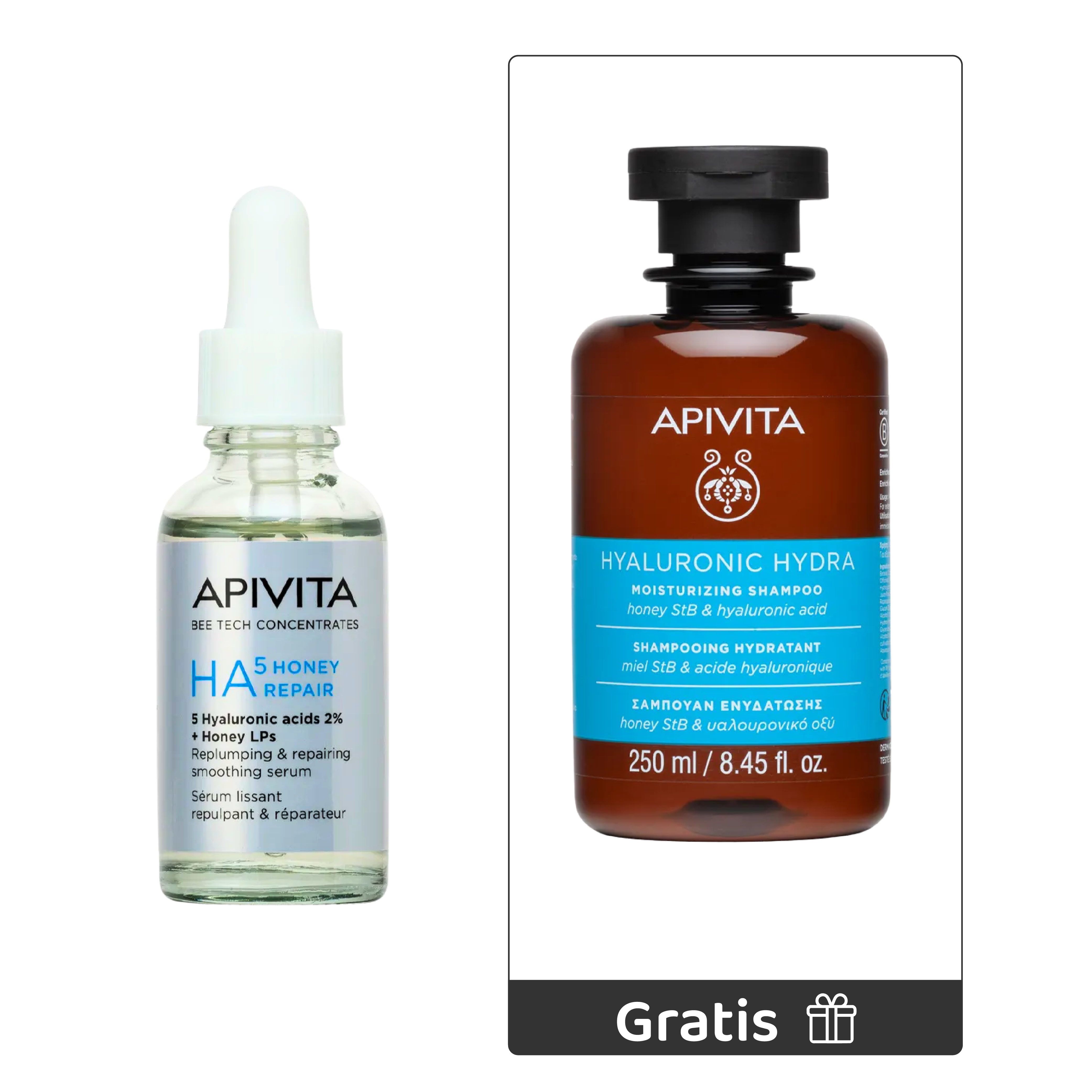 Kit Dúo Perfecto Booster de Hidratación: Sérum HA5 Honey Repair  30ml + Obsequio Shampoo Hyalu Hydra 250ml - Apivita img #1