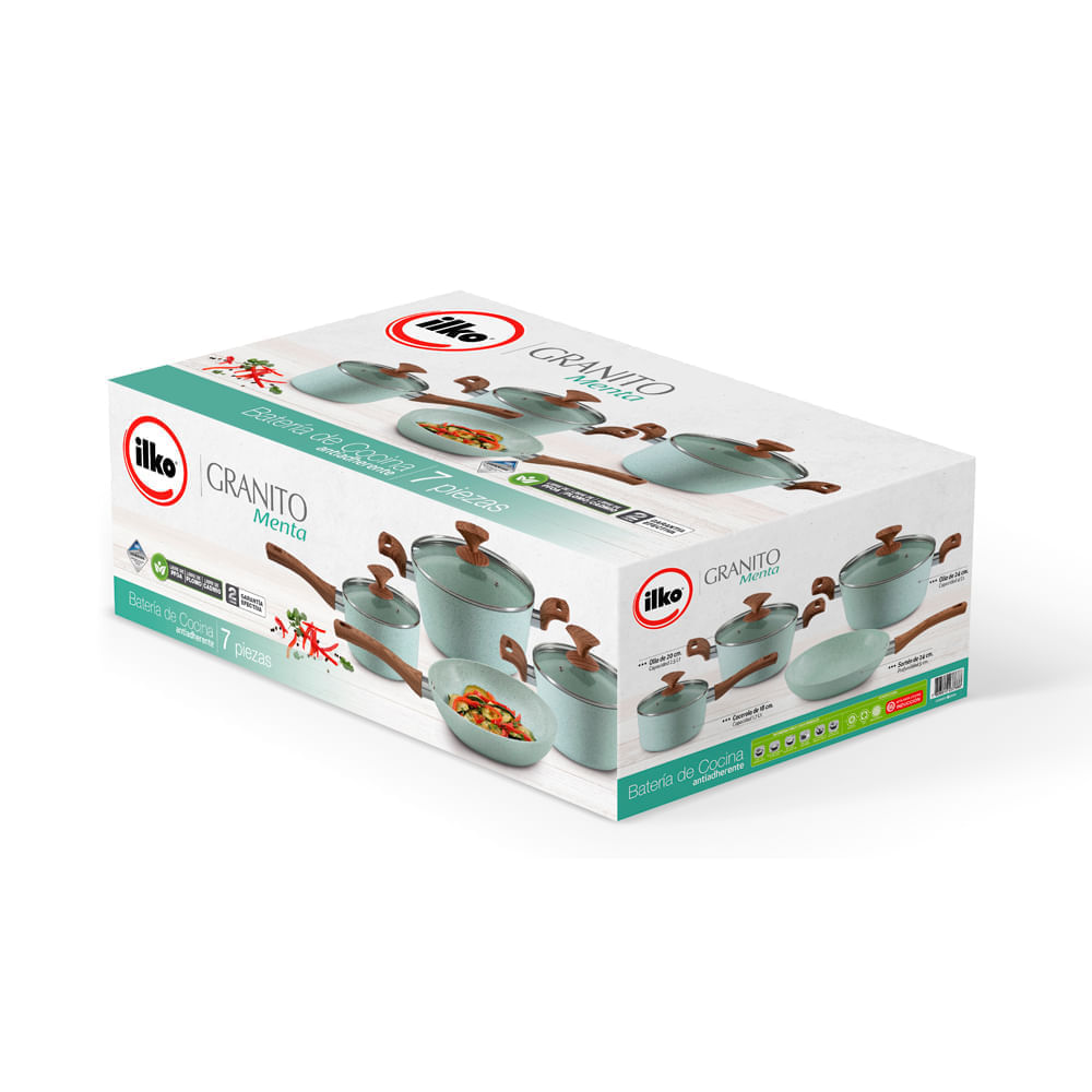 Batería Cerámica 7 Piezas Ilko Granito Menta Antiadherente img #6