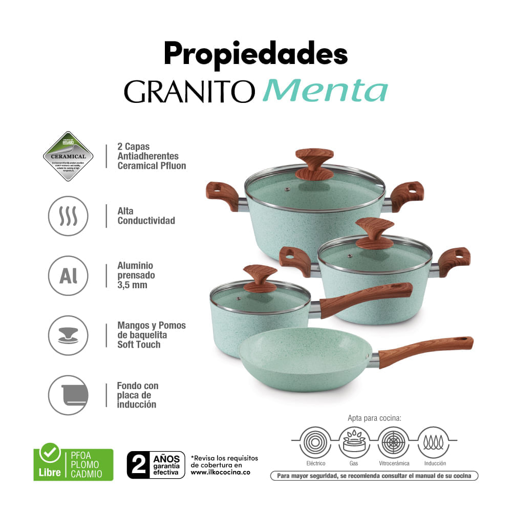 Batería Cerámica 7 Piezas Ilko Granito Menta Antiadherente img #11
