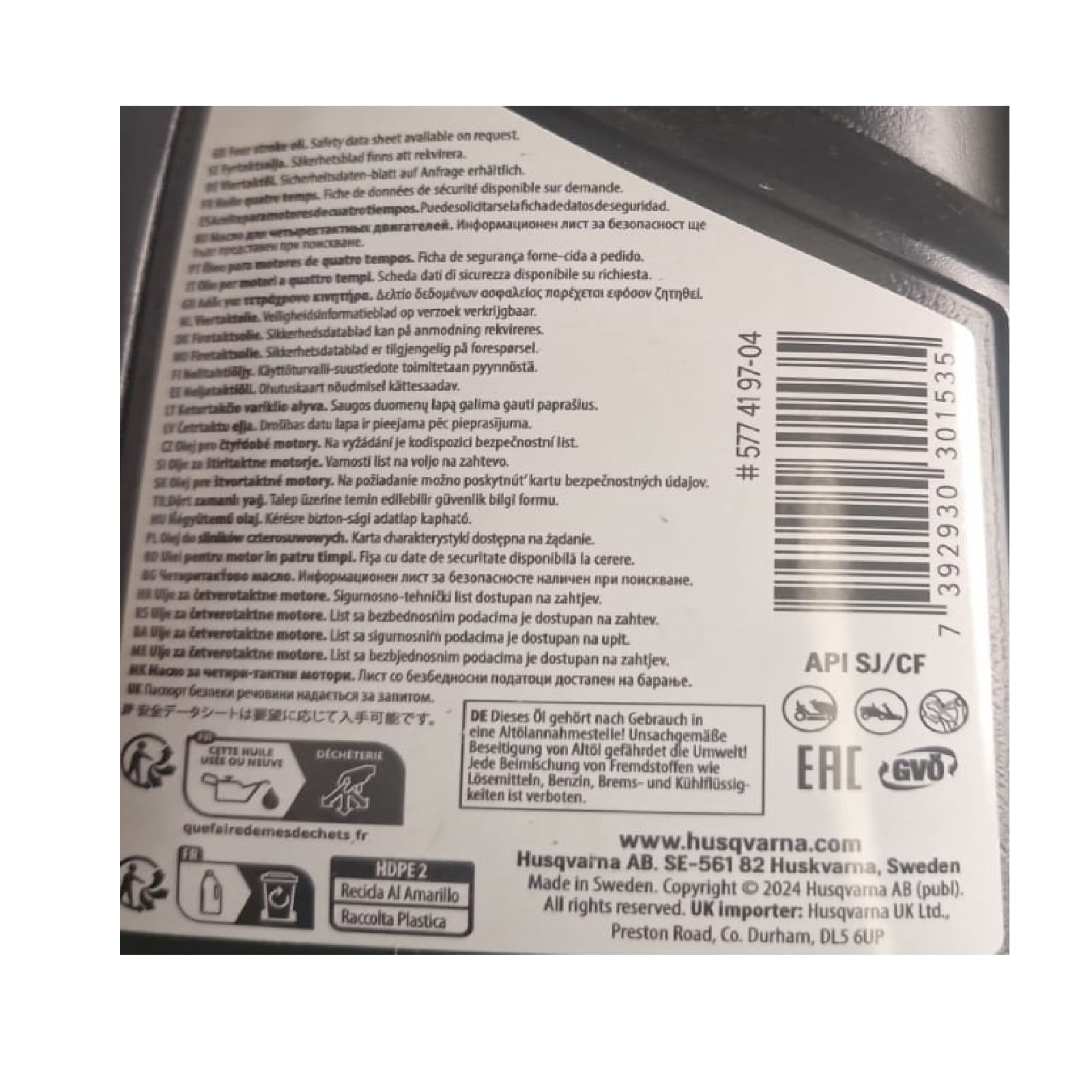 Aceite 4 Tiempos Husqvarna 10W40 x 1 Litro img #3