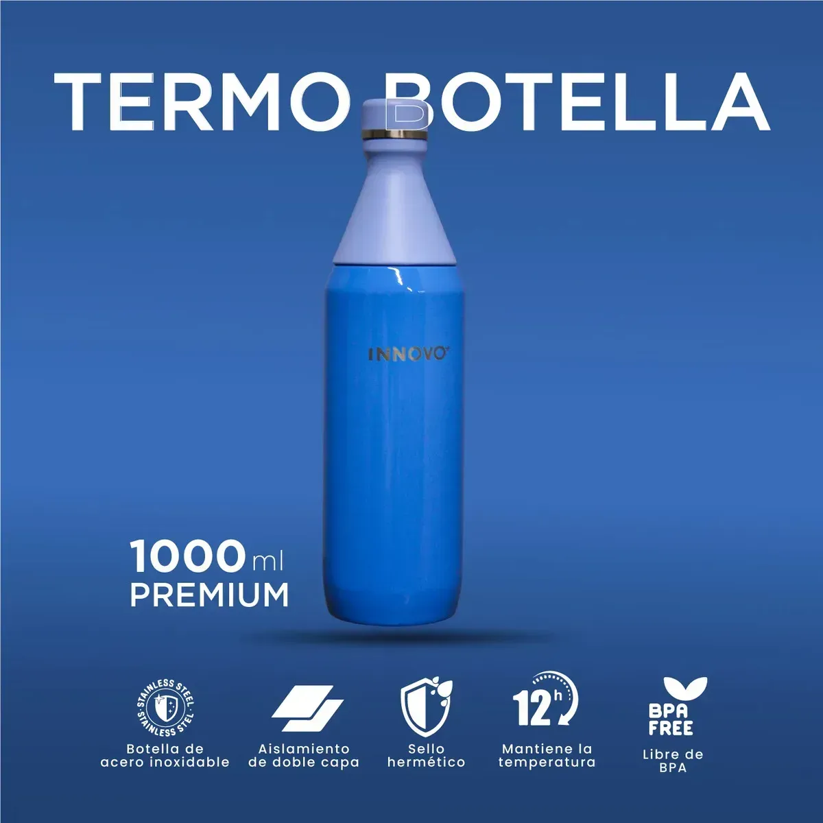 Termo Premium Innovo Hidratación Helada Acero Inoxidable 1 Litro Azul img #2