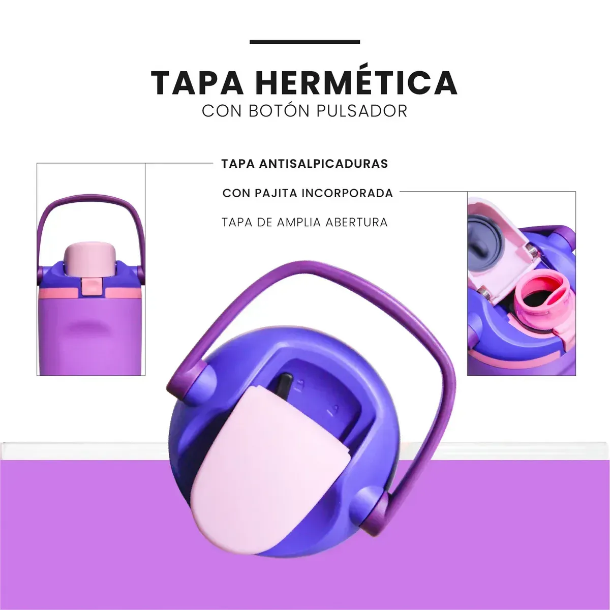 Termo Acero Inoxidable De Doble Pared (30oz) Tapa De Flujo Morado img #5