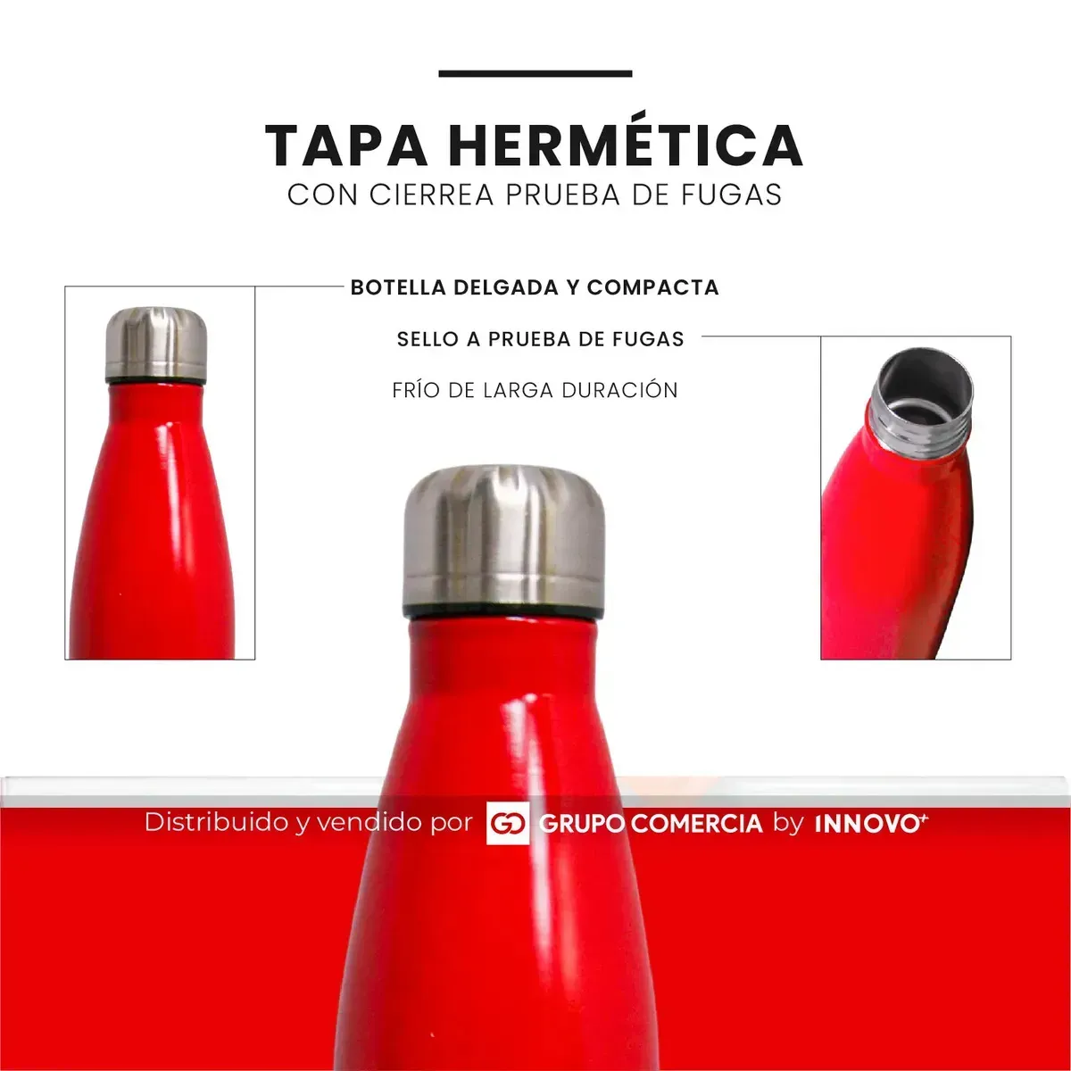 Termo Metálico Acero 750ml Elegante - Mantiene Frío Y Calor Rojo img #4