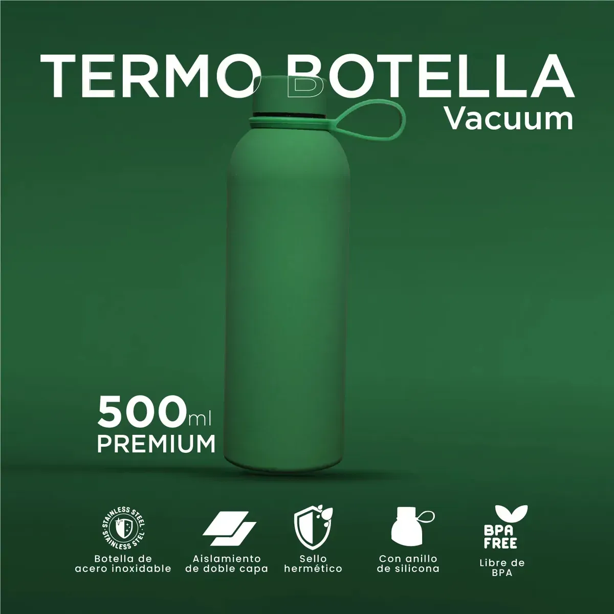 Termo Acero Inoxidable 500 Ml Verde Eco Mate Premium Antigoteo img #2