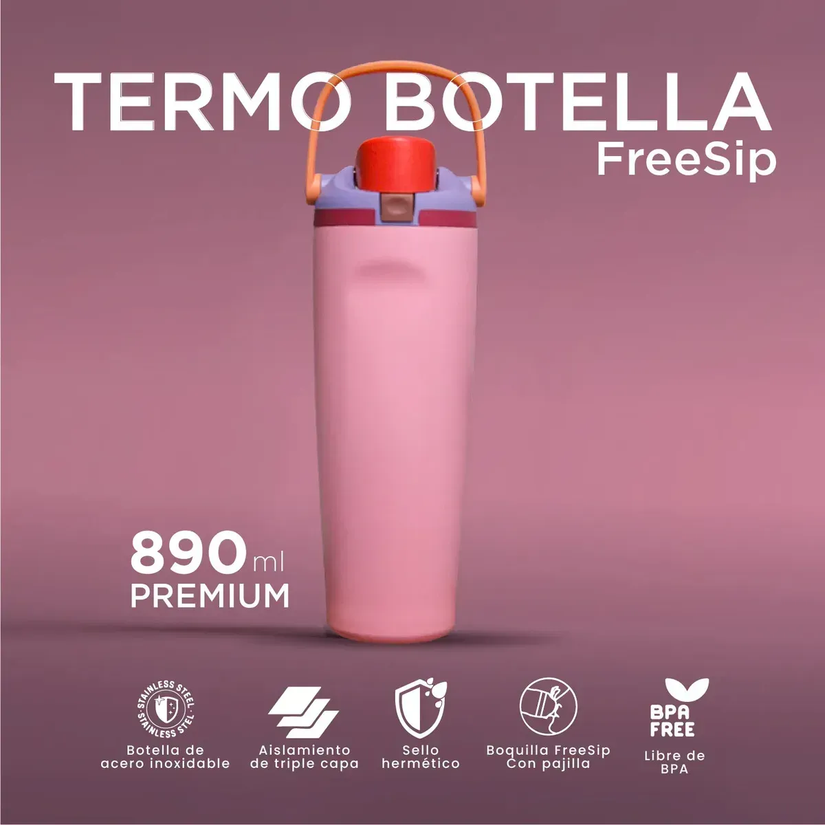 Termo Acero Inoxidable De Doble Pared (30oz) Pink Rose Premium img #2