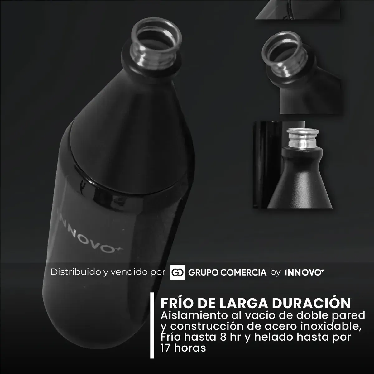 Termo Botella Acero Inoxidable Innovo 590ml Doble Capa Frío Black img #4