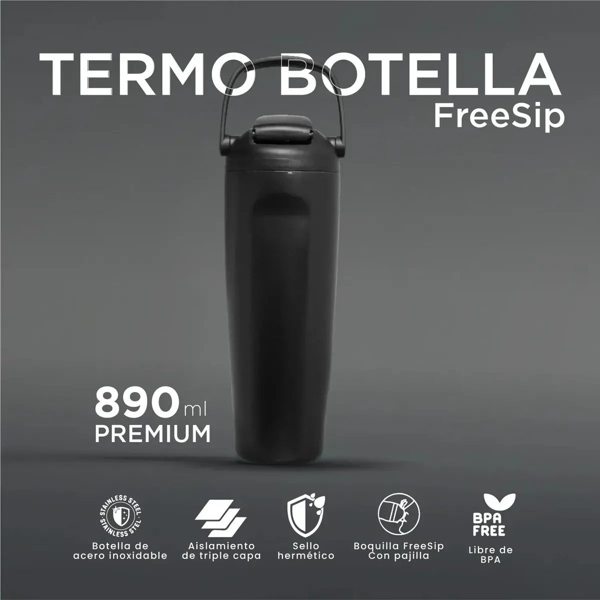 Termo Acero Inoxidable De Doble Pared (30oz) Black Elegante img #2