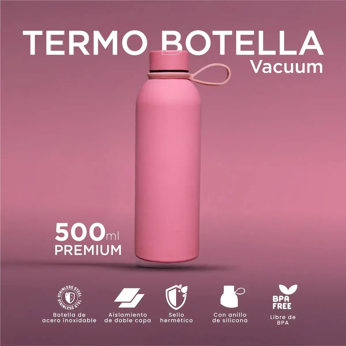 Termo Acero Inoxidable 500 Ml Rosado Lili Mate Premium img #2