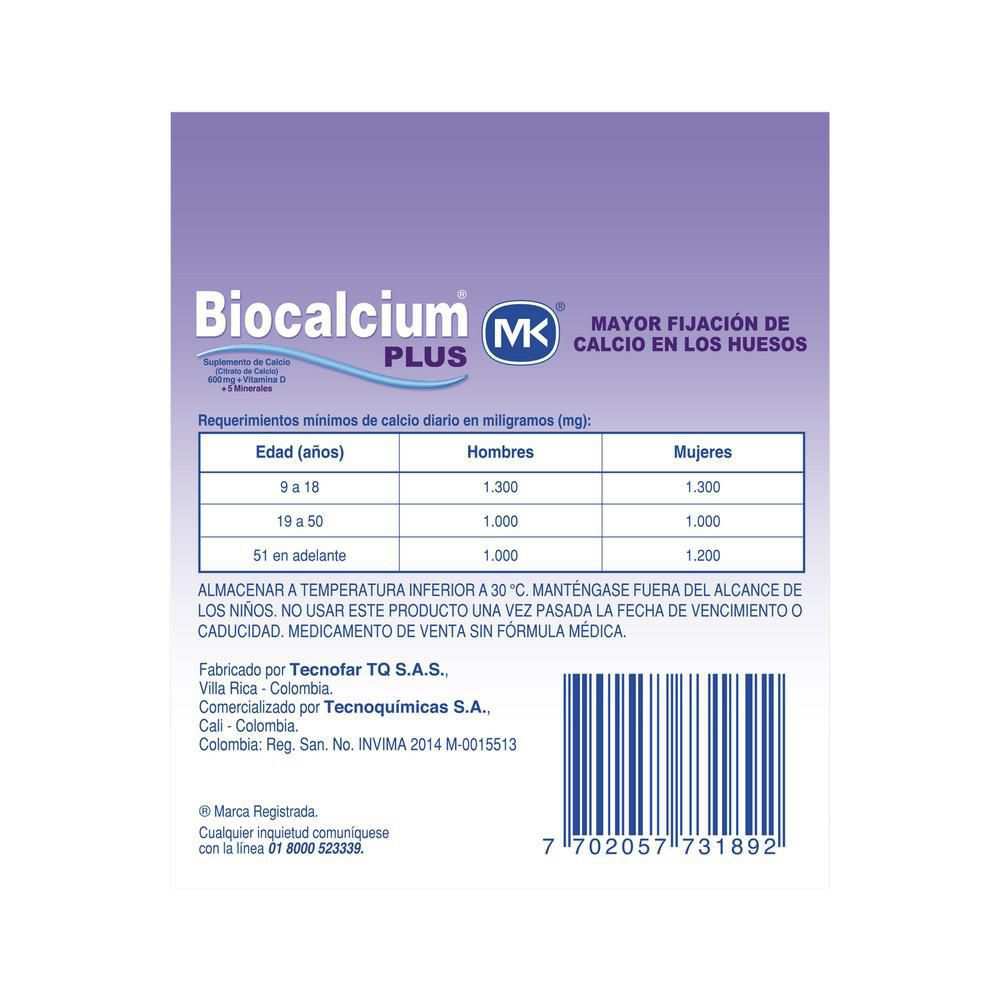 Suplemento de calcio BIOCALCIUM MK plus con vitamina D (30  und) img #3
