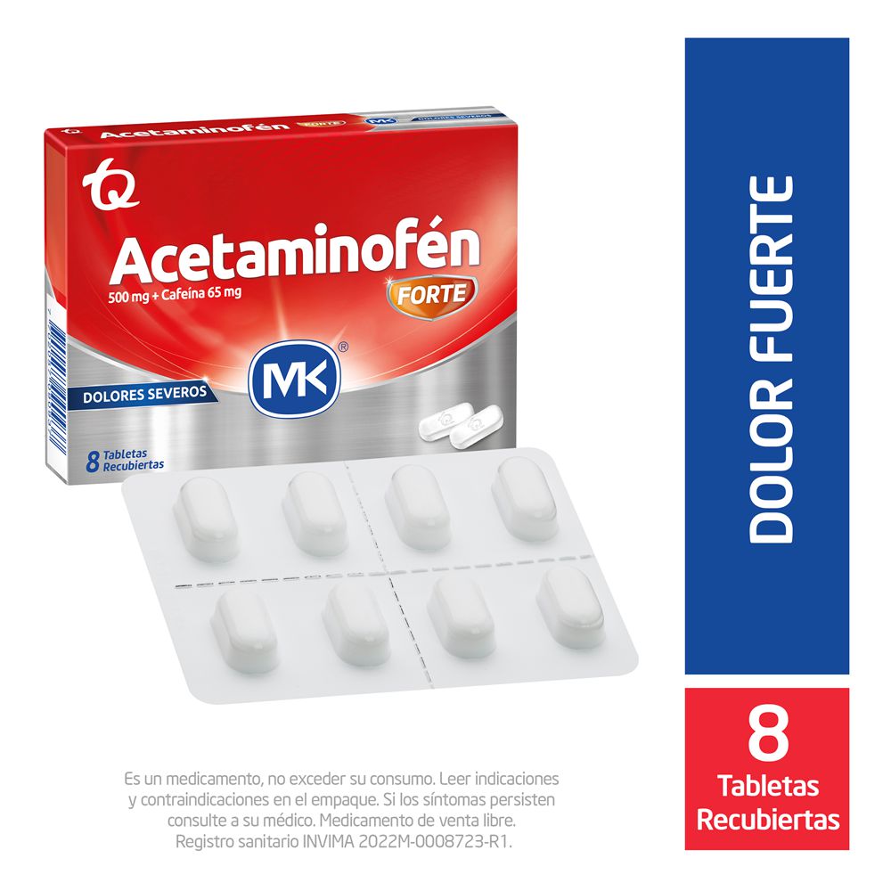 Tabletas recubiertas ACETAMINOFEN MK +cafeína dolores severos (8  und) img #1