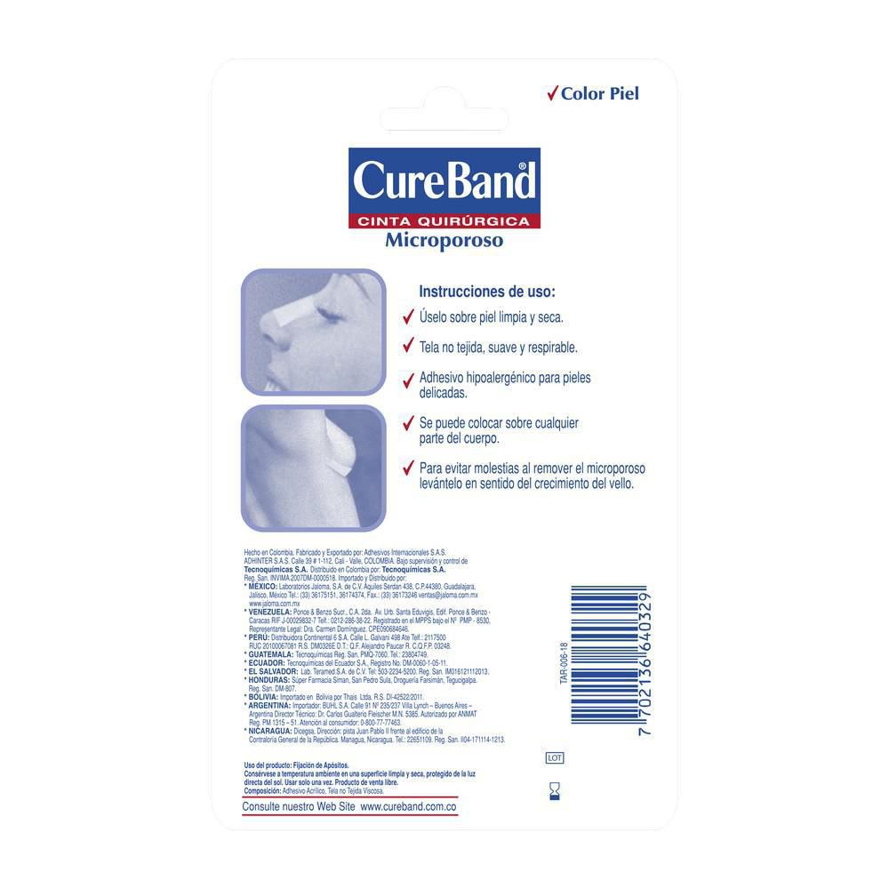 Microporo CUREBAND cinta quirúrgica piel 2.5cm x 4.5mt (4.5  mts) img #3
