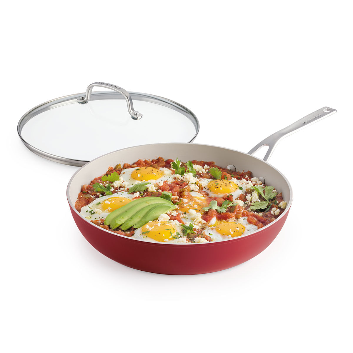 Sartén con tapa 31cm, Aluminio Forjado. Antiadherente Cerámico, Color Rojo. KitchenAid img #2
