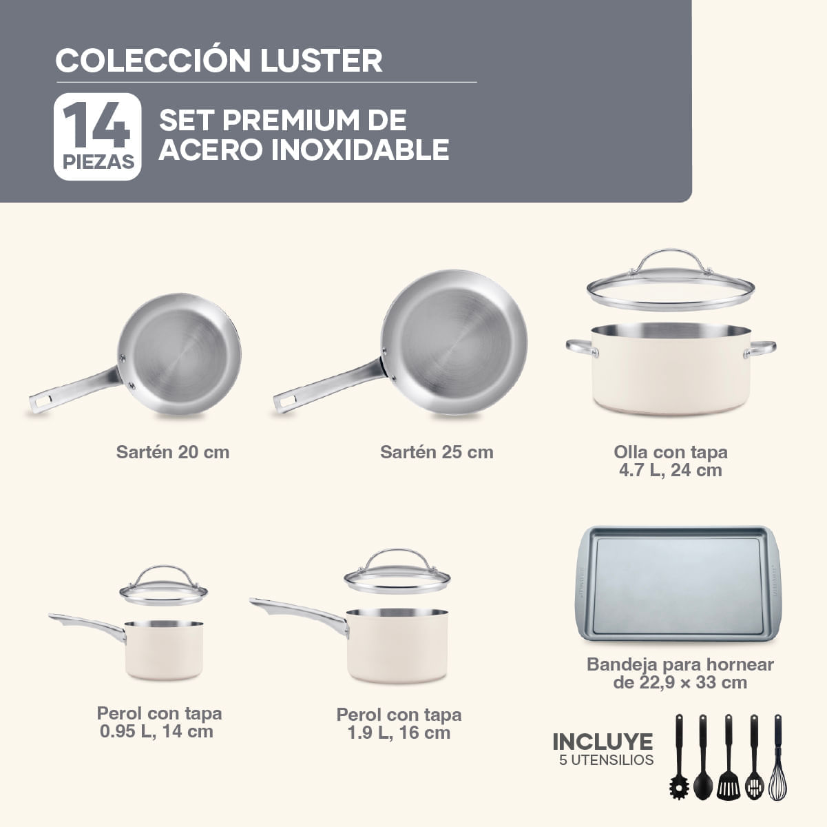 Juego de Ollas 14 pzs. Acero inox. Apta para inducción. Luster Farberware img #5