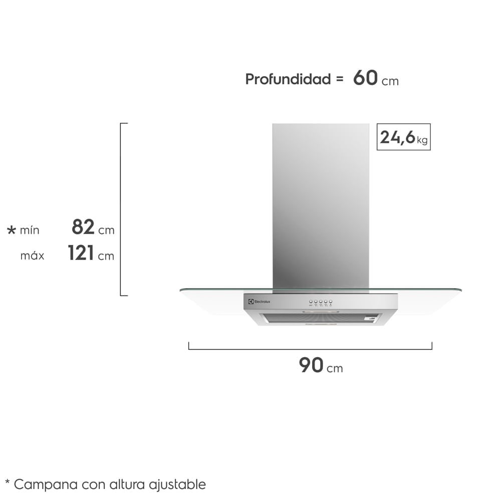 Campana Extractora Electrolux Empotrable Isla 90cm Luz LED Inox CE9IX img #2