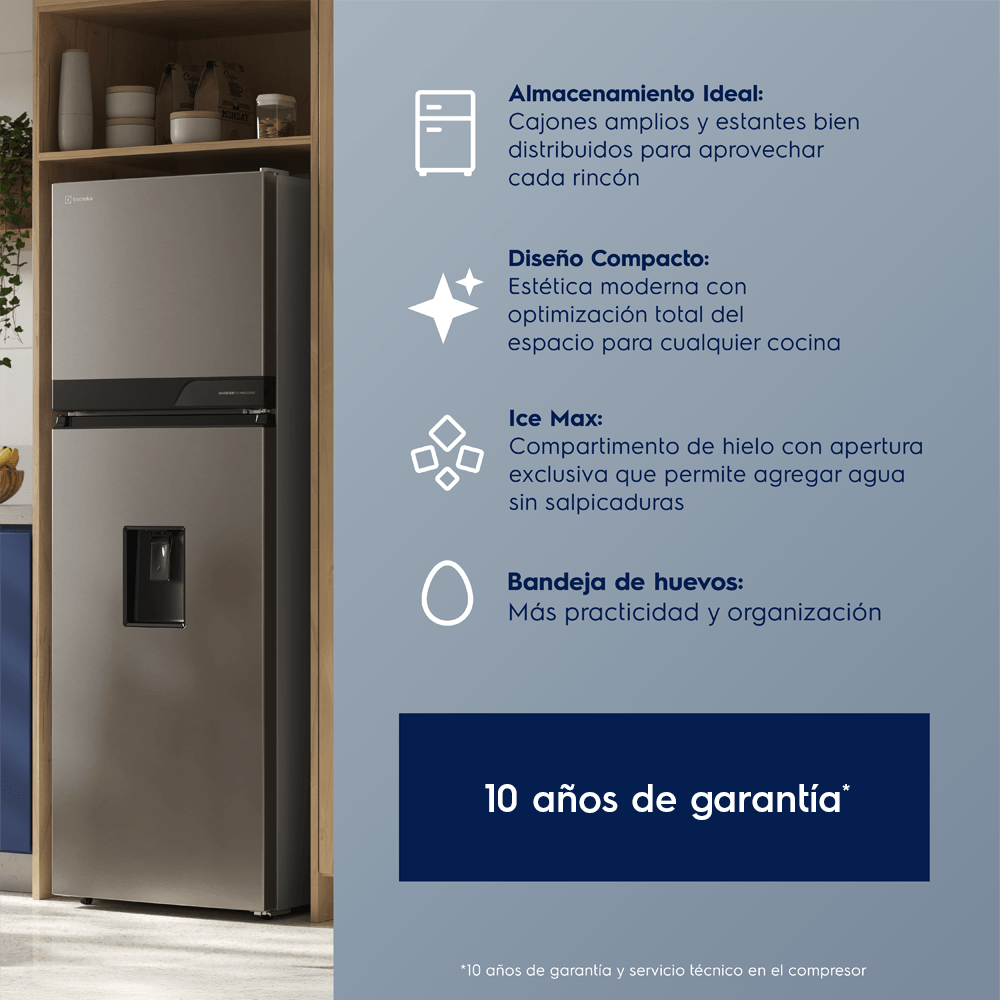 Nevera Electrolux Congelador Superior No Frost 239L Inverter Dispensador de agua Gris ERT25A3C6DS img #8
