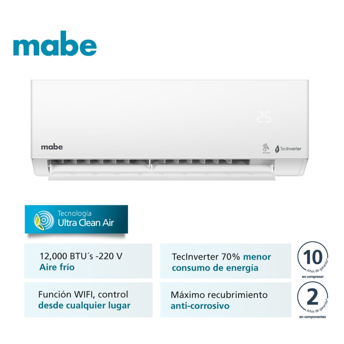 Aire Acondicionado Mabe 12000 BTU Tipo Split Inverter 220V MMI12CDBWCC32DC1 Blanco img #2