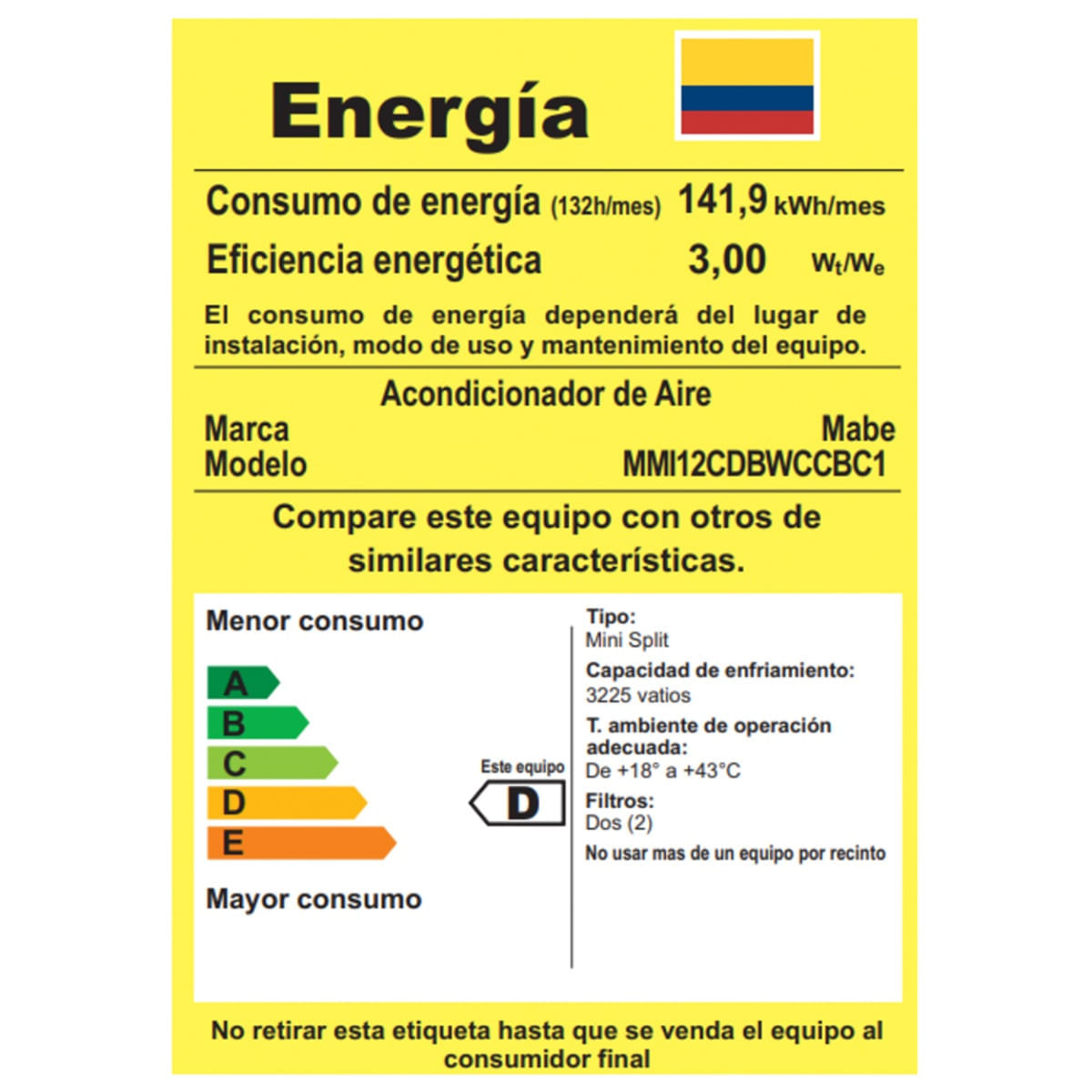 Aire Acondicionado Mabe 12000 BTU Tipo Split Inverter 220V MMI12CDBWCC32DC1 Blanco img #6