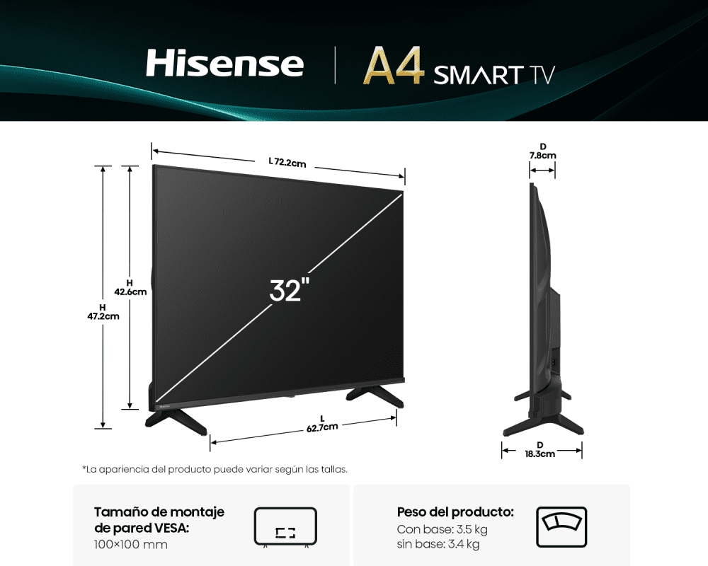 Televisor Hisense 32" Pulgadas 32A4NV VIDAA LED HD Smart TV img #3