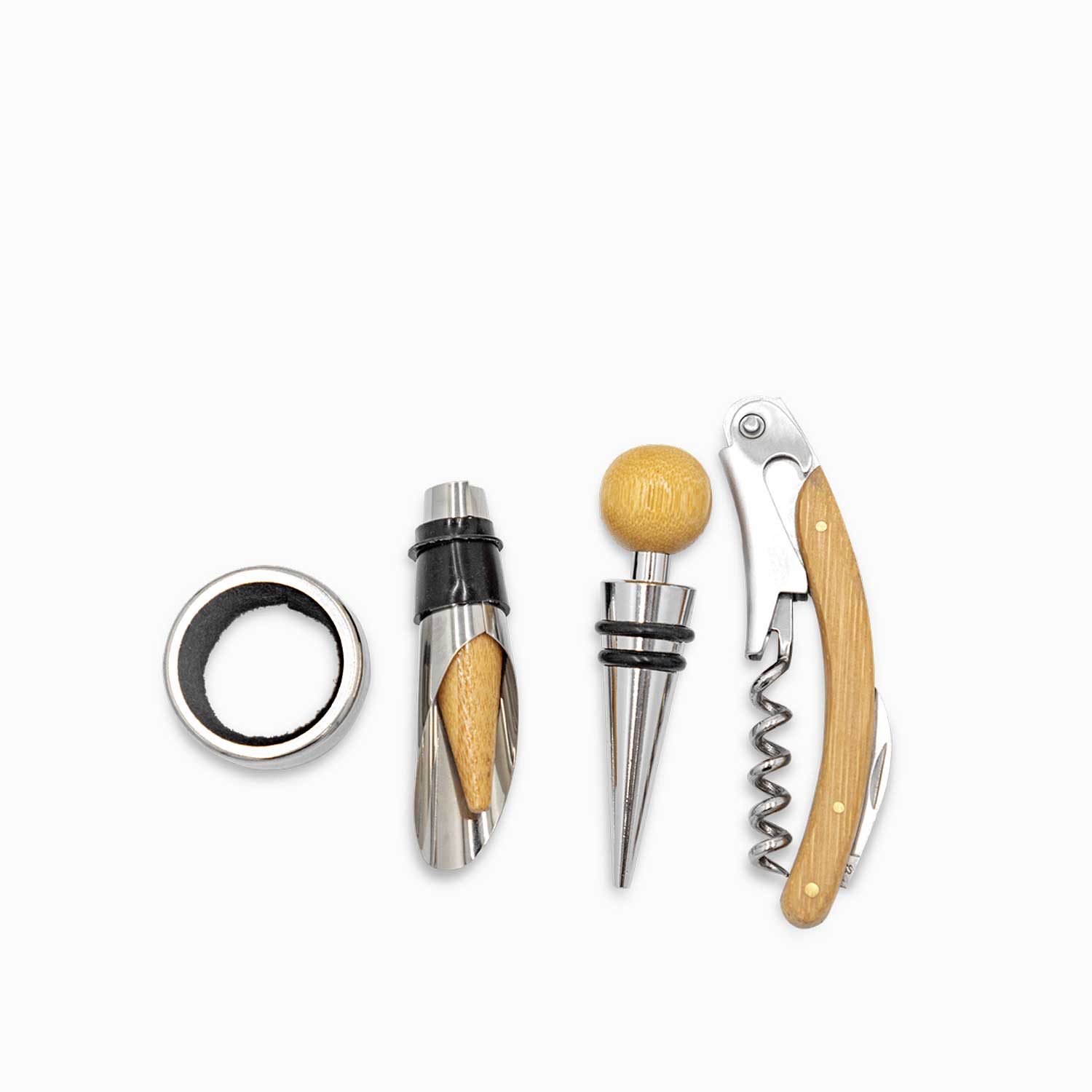 Kit vino caja bambú redonda set x4 img #5
