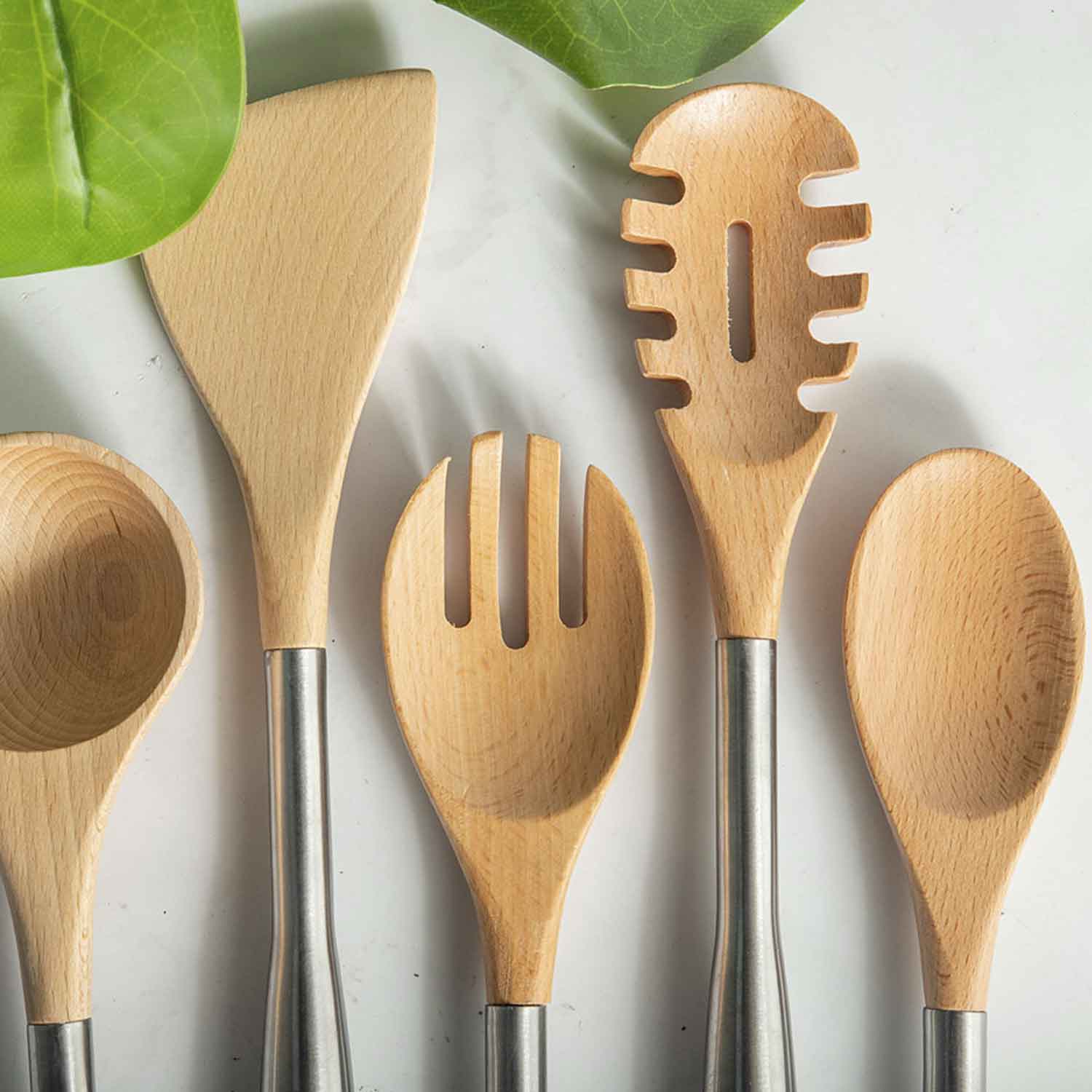 Cucharon pasta acero y bambu img #3