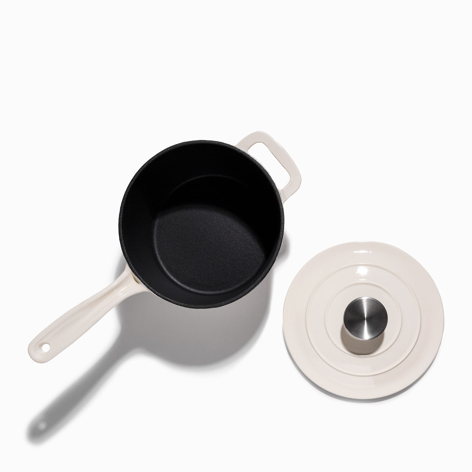 Olla blanca en hierro fundido con mango largo 19cm img #3