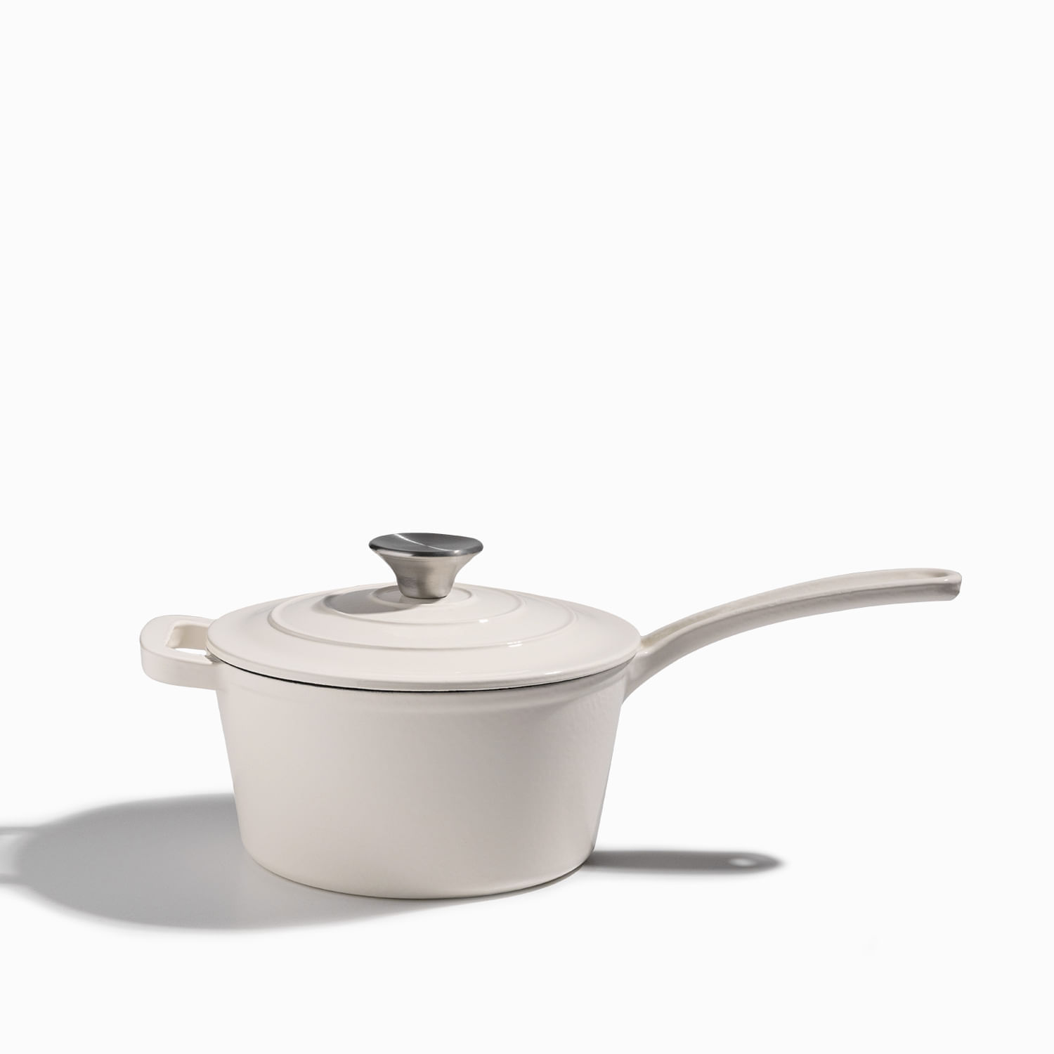 Olla blanca en hierro fundido con mango largo 19cm img #1